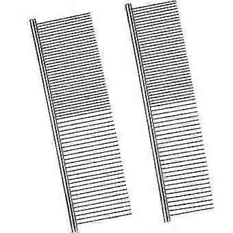 Dog Comb Pet Cat Comb Barber Grooming Tools Stainless Steel (silver 2 Pcs)_HP