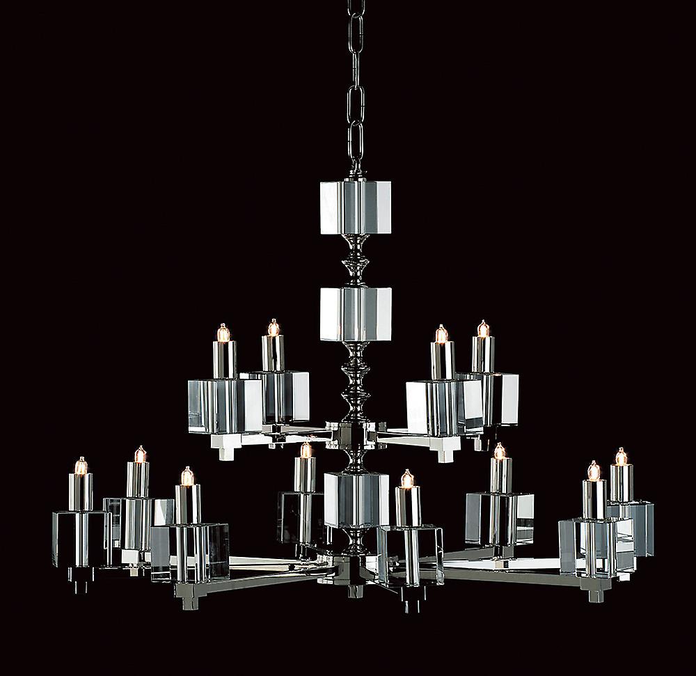 Impex Cube Halogen Nickel 12 Arm Chandelier