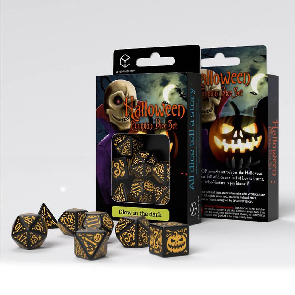 Q Workshop Halloween Pumpkin Black & Orange 7 RPG Dice Set From D20 to D4