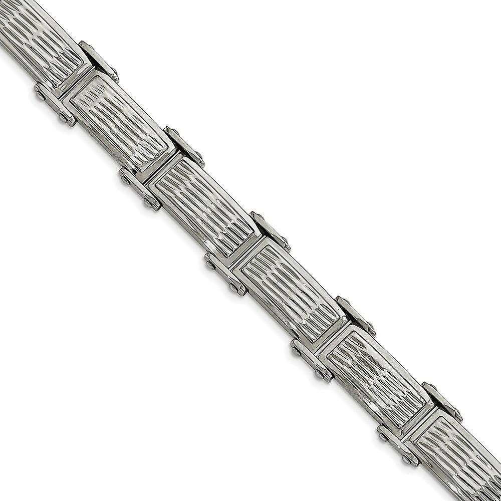 Stainless Steel Fold over Polished Brushed Textured Link Bracelet 8.25 Inch 15.5mm Wide-Link-Bracelet for Women