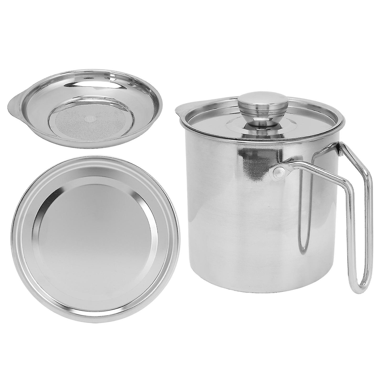 Stainless Steel Oil Filter Pot with Handle Kitchen Grease Container for Cooking Frying OilS (1300ml)