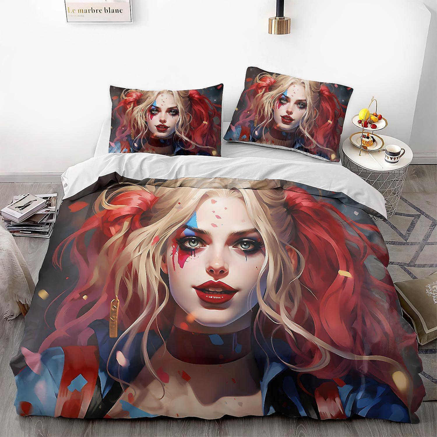 Zestaw poszewek na kołdrę Villain Movie Clown Girl Zestaw pościeli z nadrukiem 3D 100% mikrofibra Sypialnia Soft 3-częściowy zestaw