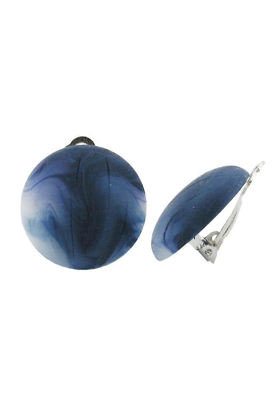 Clip-on Earring Round Blue Marbled Matte 22mm - Gl00951
