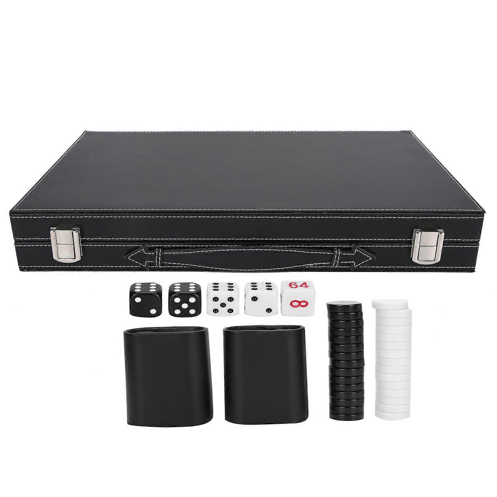 PU Leather Chess Box - 5pcs Dice, 30pcs Poker Chips, and 2pcs Dice Vibrator Set