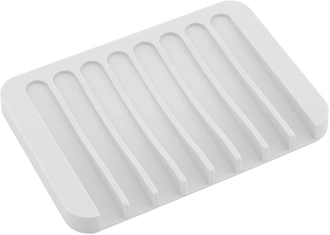 Draining Soap Dish - Creative Silicone Non-slip Soap Storage Holder - White