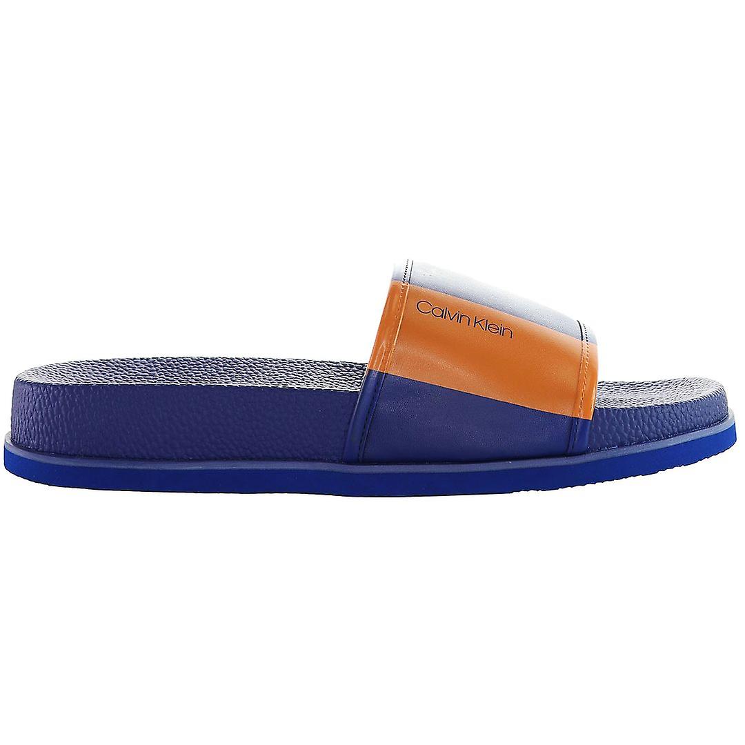 Calvin Klein Mackee Nappa Blue Synthetic Slip On Sliders F0985