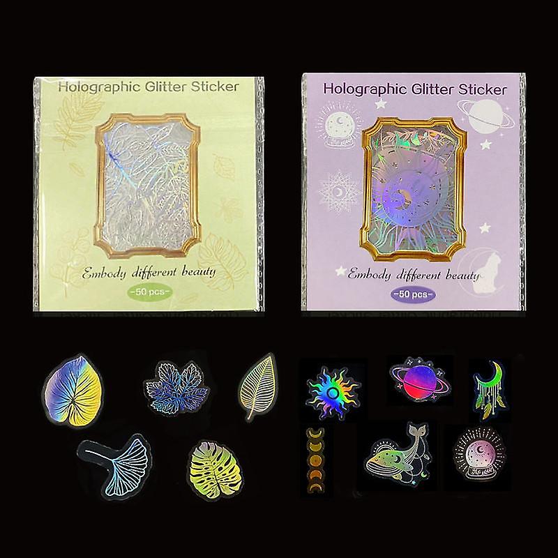 Holographic Laser Stickers 100pcs Transparent Silver Vintage Diy Decorative Glitter Handbook Pet Stickers Package