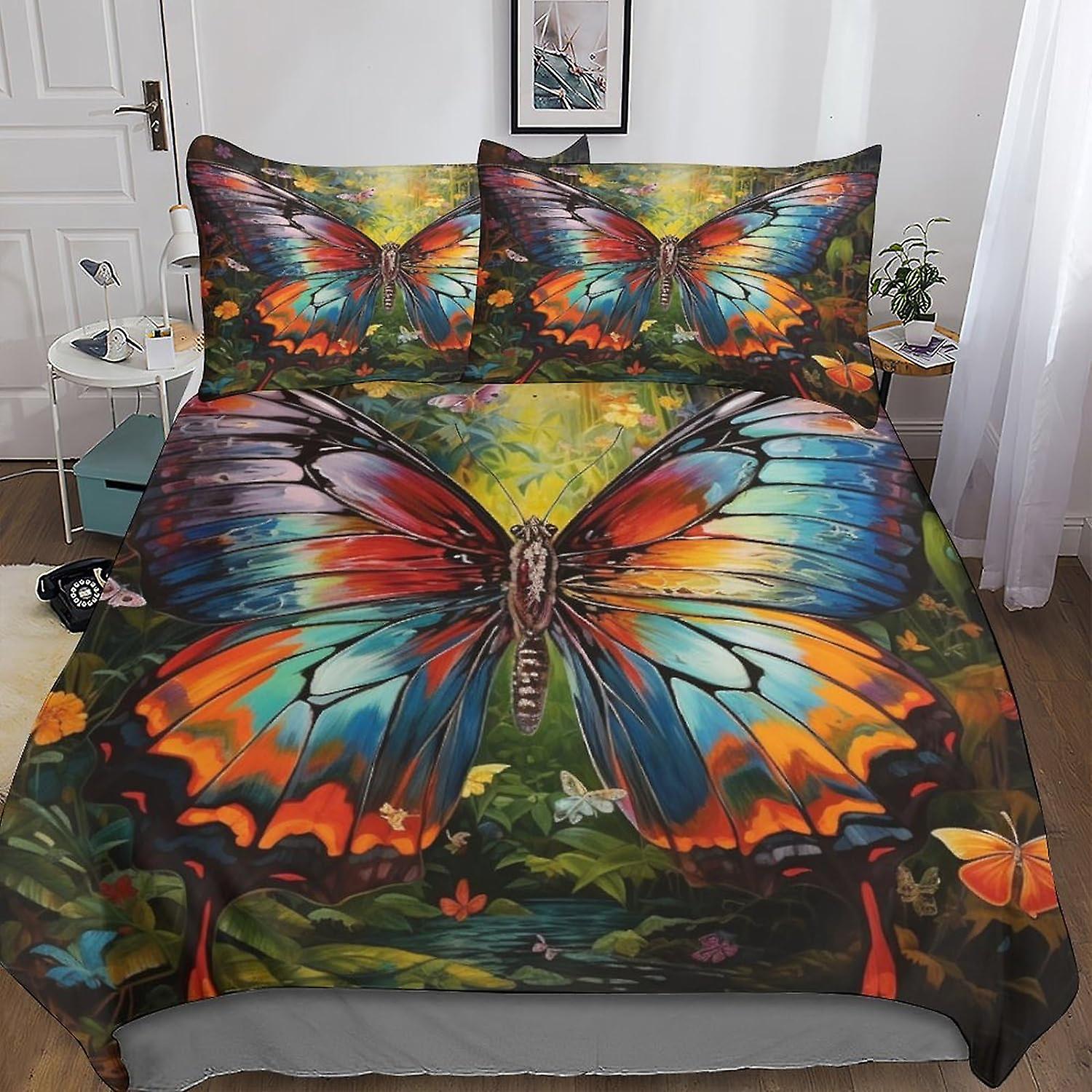 VCLUST Flower Butterfly 3D Digital Print Beddengoed Sets met Kussensloop Dekbedovertrek Ss Soft Microfiber 3-delige set Kleurrijke dekbedovertrek met ritssluiting