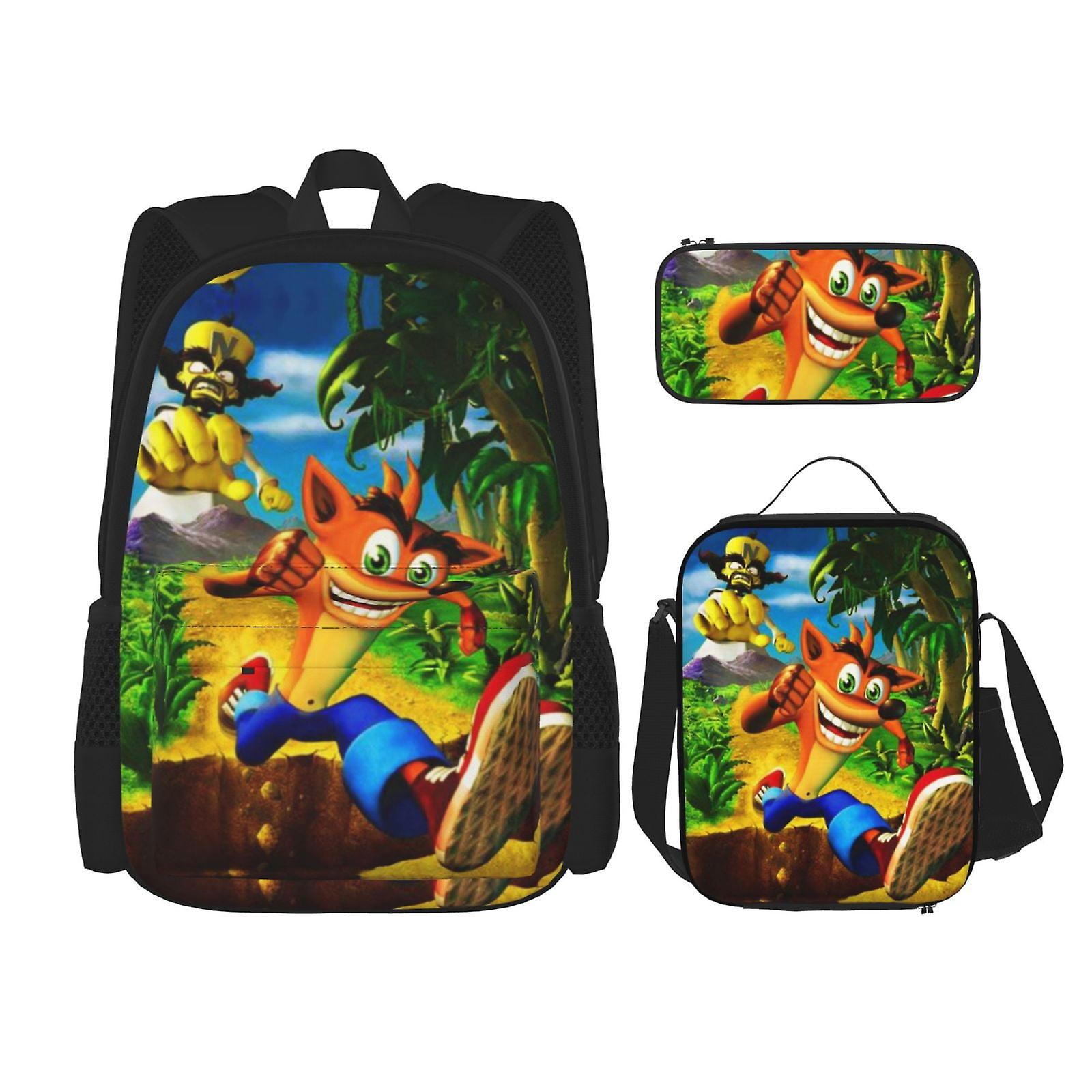 تحطم Bandicoot أزياء على ظهره Daypack للتخييم أنيمي حقيبة دفتر الملاحظات حقيبة مقلمة حالة الغداء مزيج