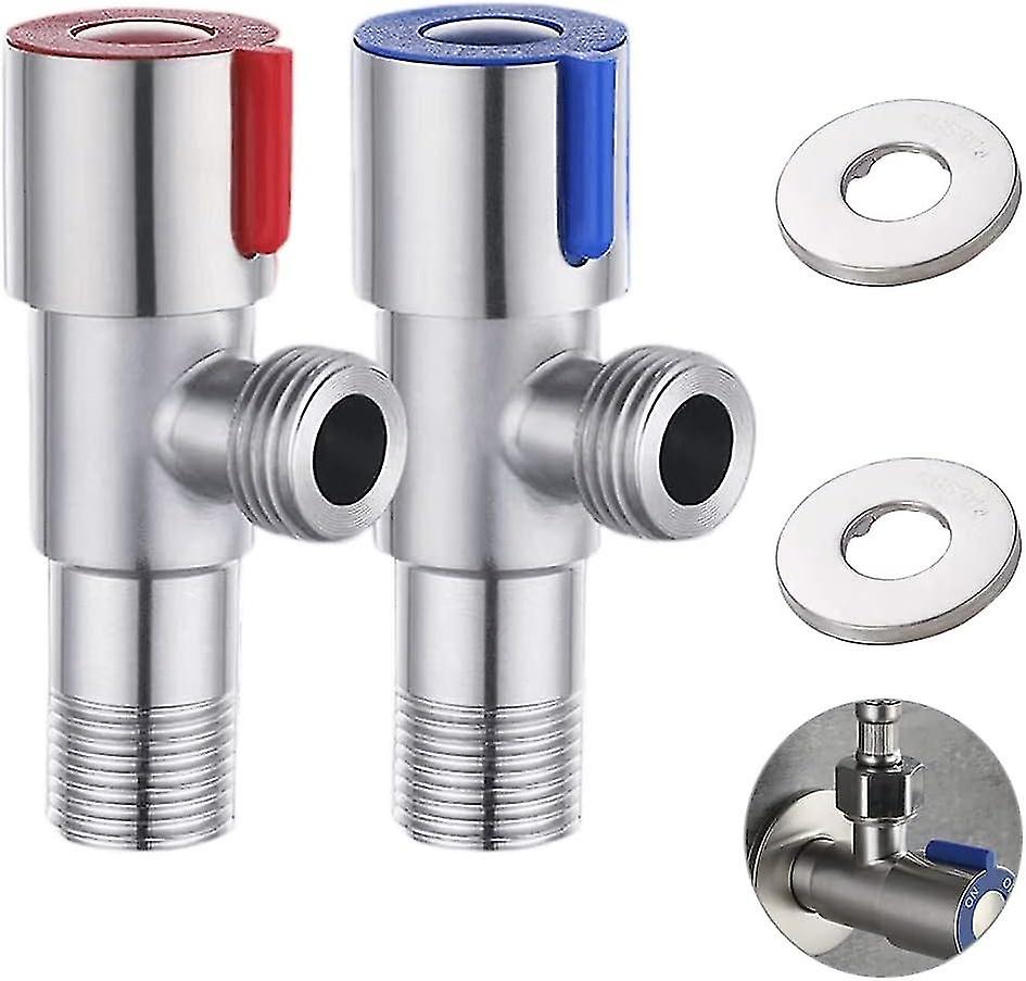 2つのステンレス鋼の水バルブ、アングルバルブ、タップアングルバルブ、漏れ防止(青、赤)-RXのパック
