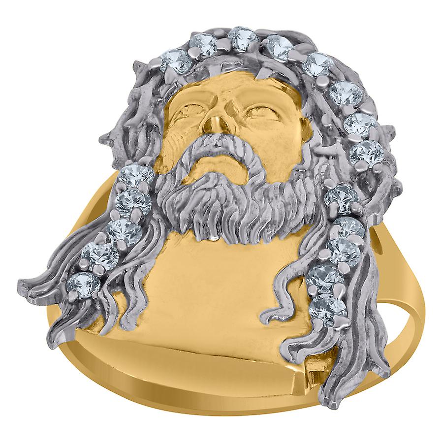 10k Two tone Gold Mens Cubic Zirconia-Cubic-Zirconia Jesus Face Religious Ring-Ring for Men