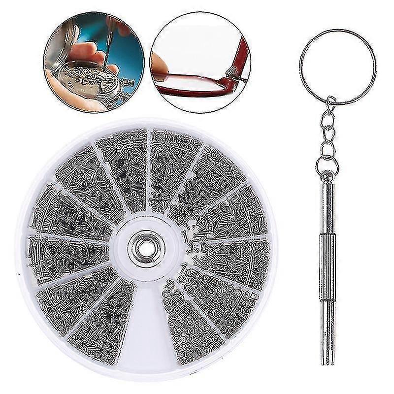 600pcs Tiny Screws Nut + Screwdriver Watch Eyeglass Glasses Repair Tool Set New