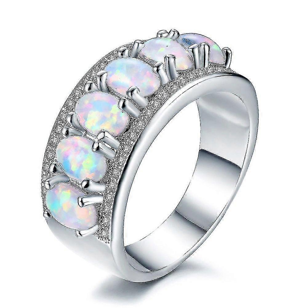 White Gold Plated Opal Cubic Zirconia Ring