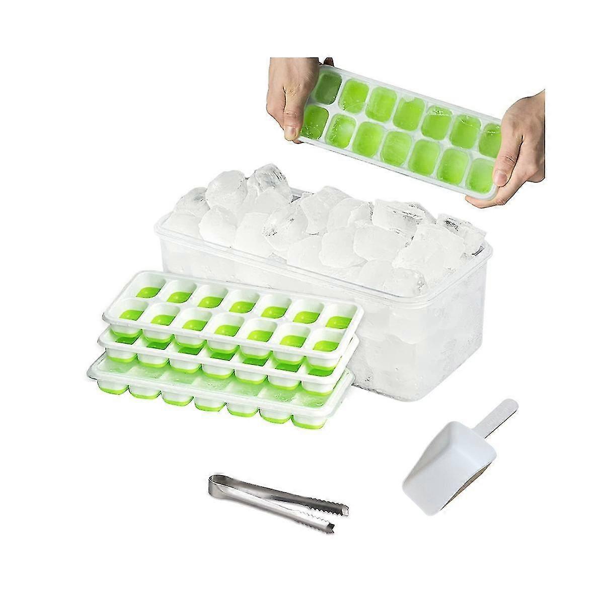 Ice Trays with Ice Storage Box, Ice Mold Maker, Free, One Second Release All Ice Cubes, Reusable Ic