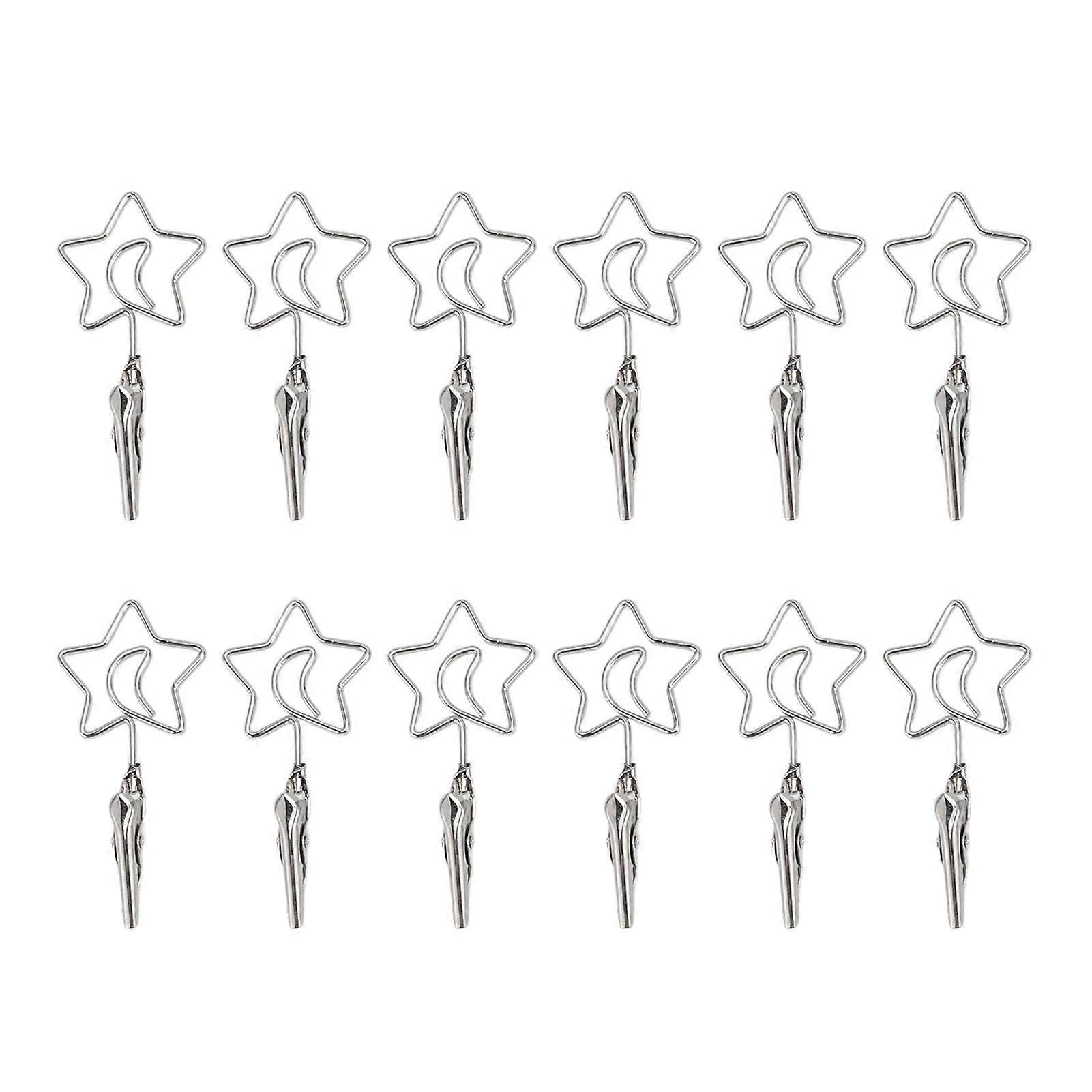 12pcs 2.8in Double Headed Memo Clip Metal Card Holder Wire Photo Clamp for Hanging Photo Display Star and Moon Shape