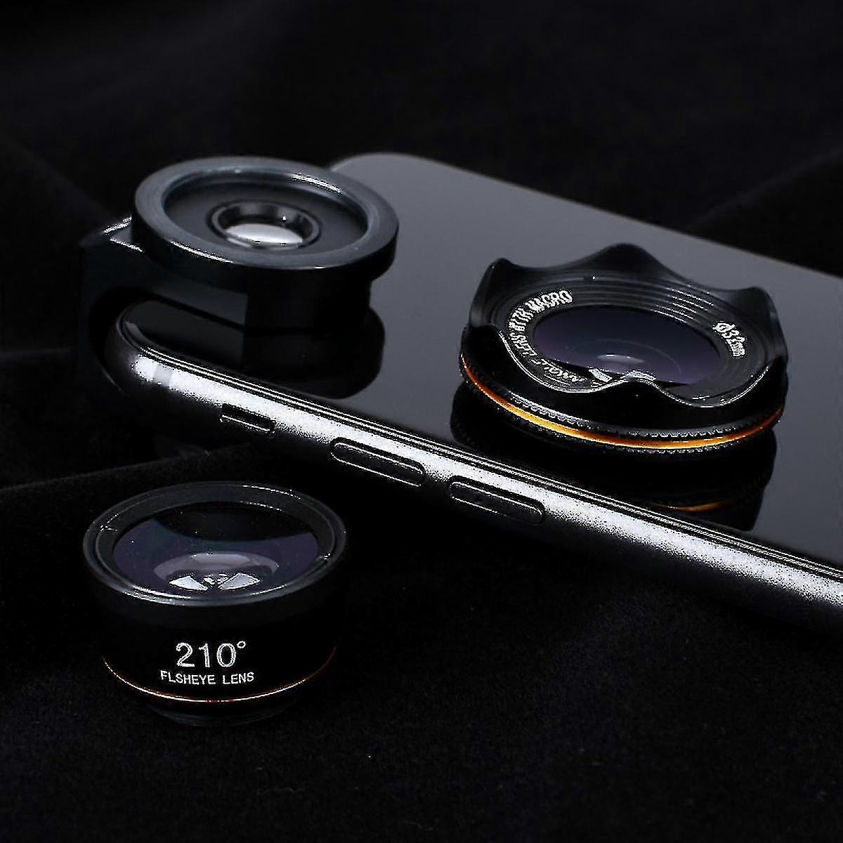 Wide Angle Mobile Phone Lens, Macro Lens, Hd External Professional Camera, Three In One Clip On Fisheye Lens, General