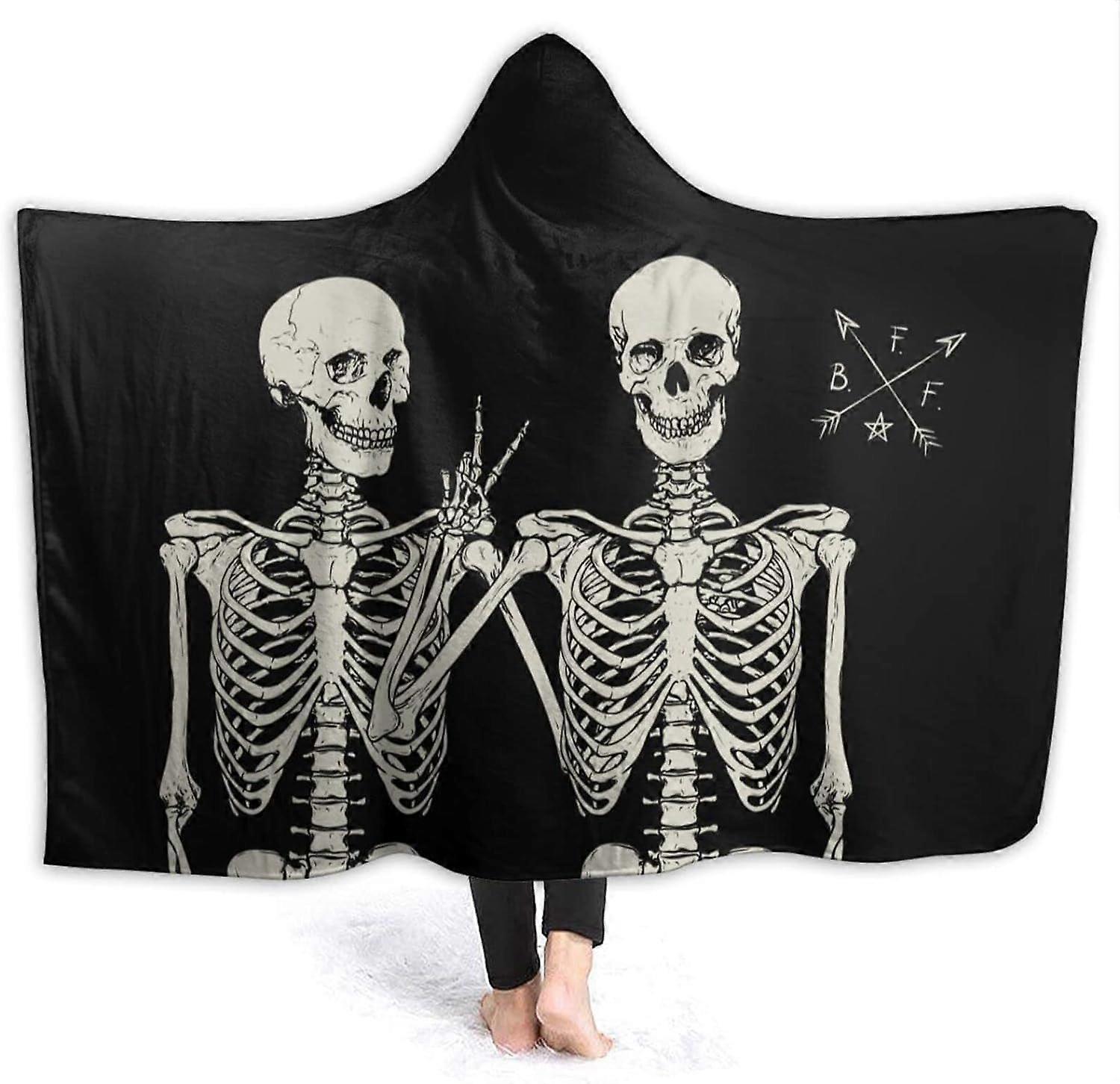 Skull Skeleton Hooded Blanket Soft Plush Wearable Blanket Warm Hooded Robe Poncho Cape Wrap Bathrobe Sofa Sleeping Throw Flannel Bedding 60"X50" for T