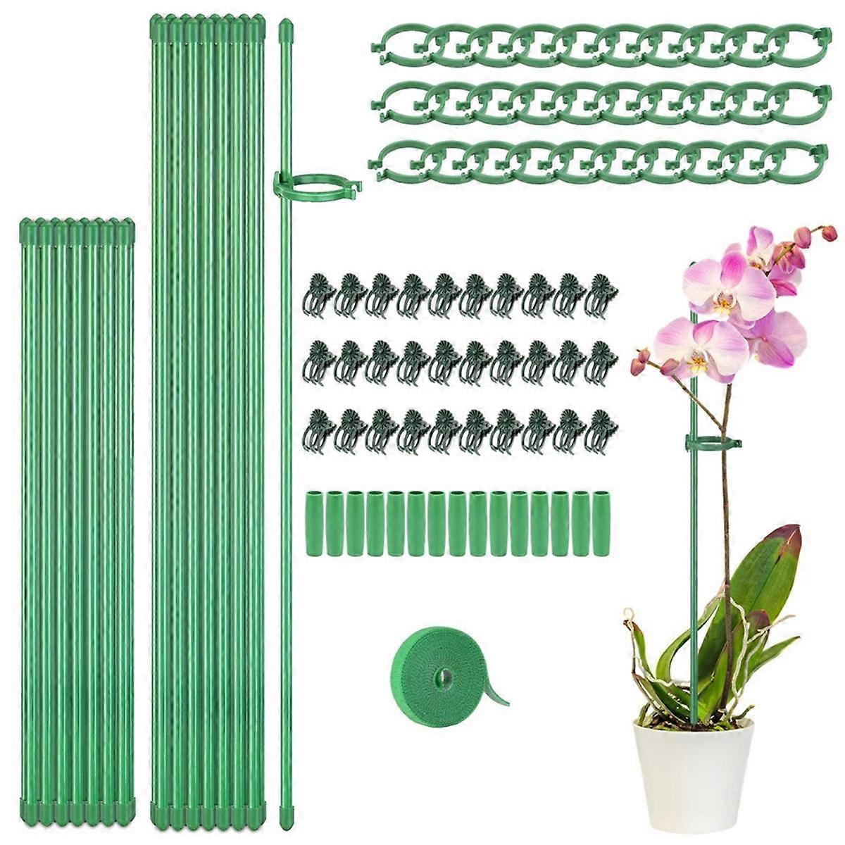 Plant Stakes Sets, Plant Sticks with Connect Pipe for Indoor and Outdoor Plants, Green Adjustable P