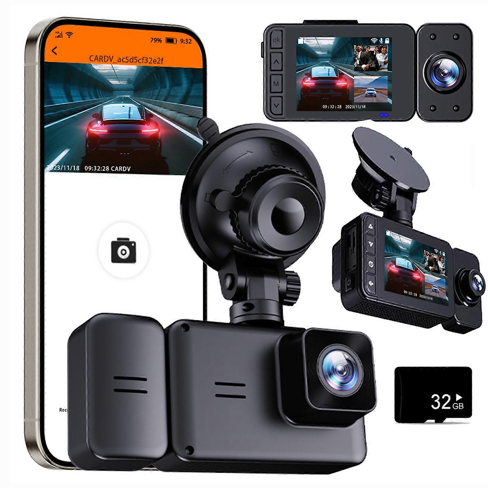 Dash Cam WiFi 1080P FHD Car Driving Recorder Front And Inside Two Lens Car Cameras HD Infrared Night Vision/G Sensor/Loop Recording With 32GB Memory C