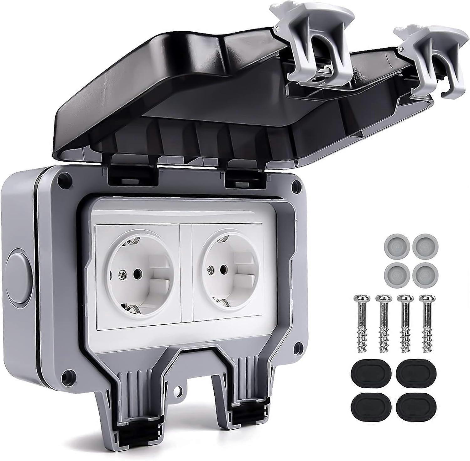 IP66 Outdoor Waterproof Socket, External Electrical Socket, Weather Resistant, Dustproof Outdoor Socket Wall Electrical Socket for Kitchen, Bathroom