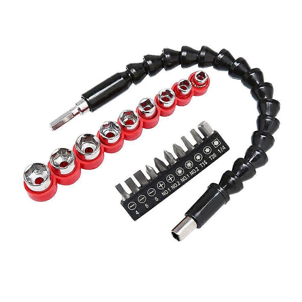 295mm Flexible Extention Enhanced Soft Drill Electric Screwdriver Bit Set with 10 Hex Bits and Bits (5mm - 13mm) an Ideal Tool for Hardware Maintenanc