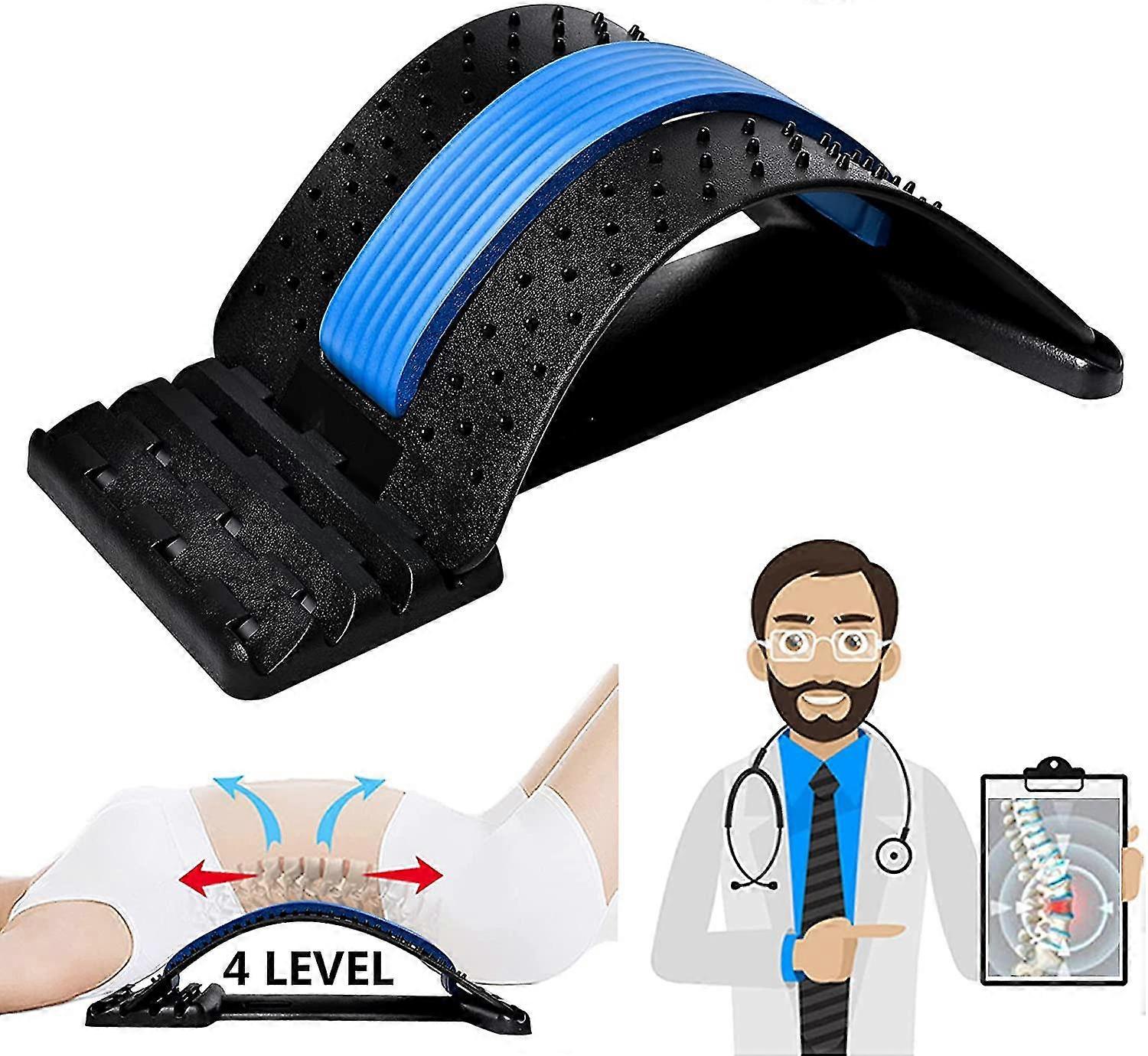 Back Stretcher, Lumbar Back Pain Relief Device, 4 Level - Black, Blue