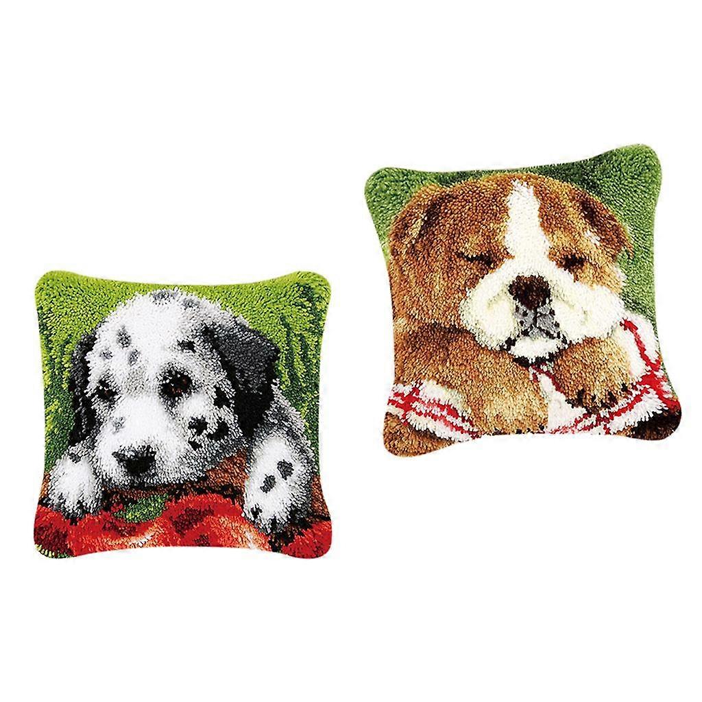 2pcs DIY Pillow Cover Latch Hook Kits for Beginner Animals Pattern Dog
