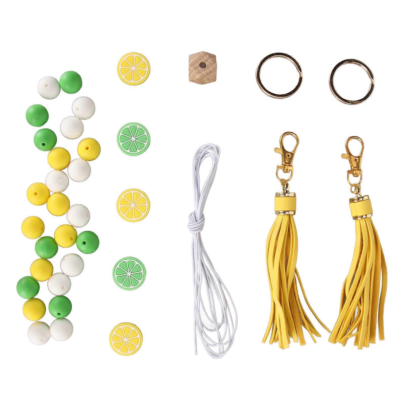 Keychain Lemon Silicone Bead Keyring Key Chain 15mm Silicone Bead Tassel Set for Decoration Lemon Shape