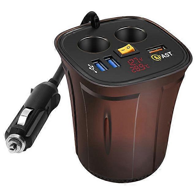 Quick Charge 3.0 USB Car Charger 12/24V 2 Socket Car Cigarette Lighter Splitter Adapter with LED Digital Voltmeter Thermometer