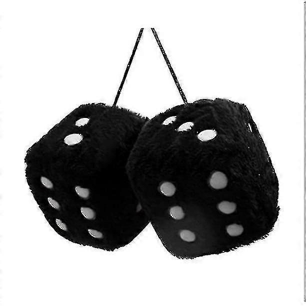 Of Retro Square Mirror Hanging Couple Fuzzy Plush Dice With Dots For Car Interior Ornament Decoration X2