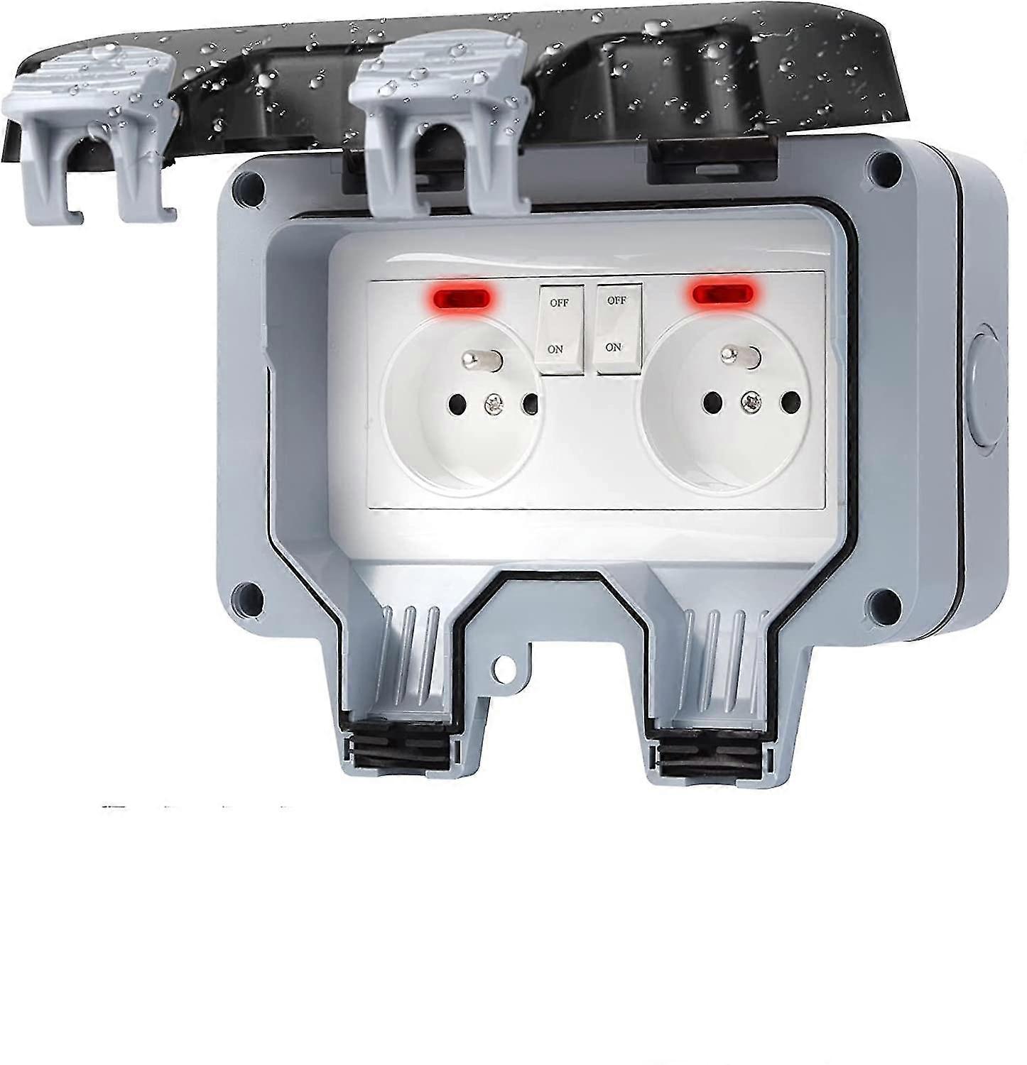 Dustproof Outdoor Socket With Switch And Indicator Light, Ip66 Outdoor Double Switch Wall Socket With Flap Cover For Garden - En Standard Socket (doub