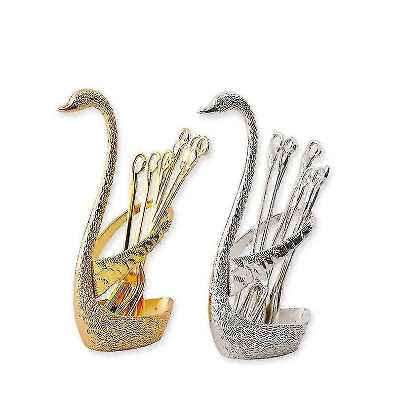 Fruit Forks Spoon Base Holder Stainless Dessert Cake Swan