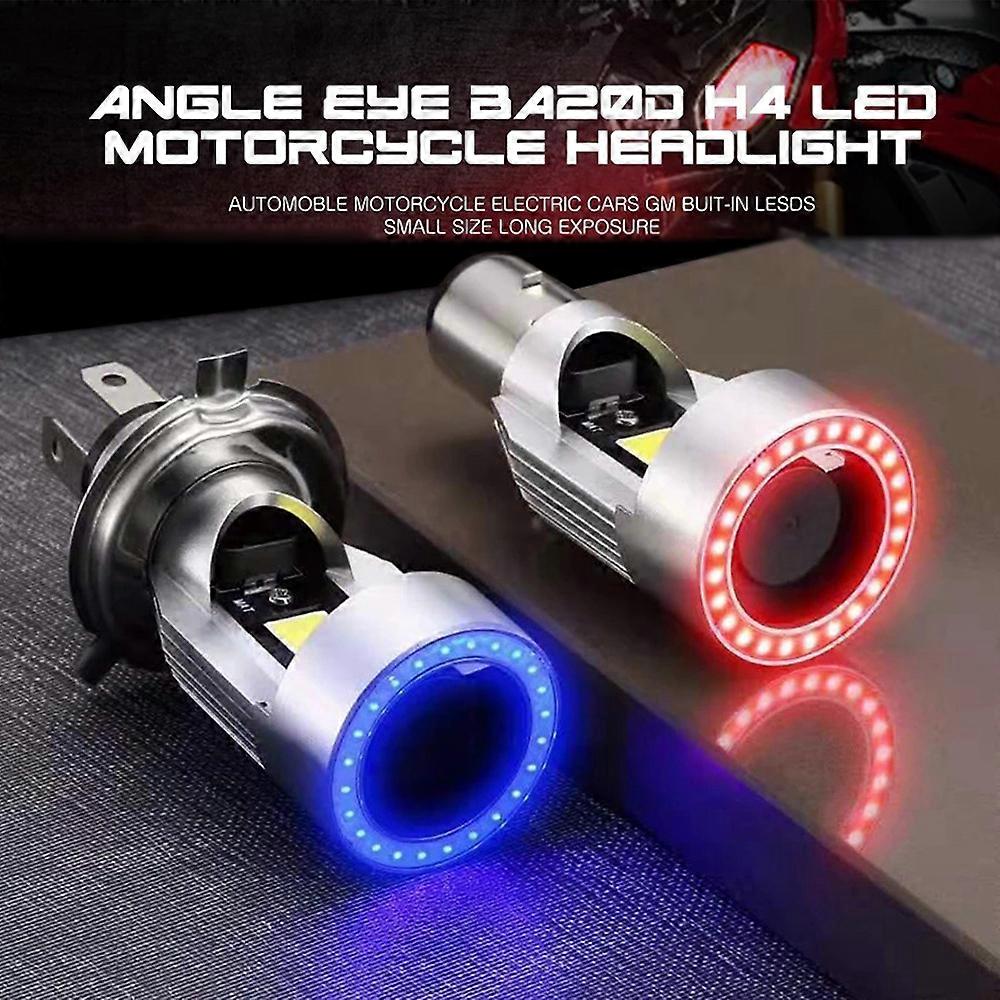 YSY Blue/Red Angel Eye H4 LED Motorcycle Headlight Ba20d HS1 H6 Scooter Motorbike Headlamp Light Bulb DRL Accessories 12-80V