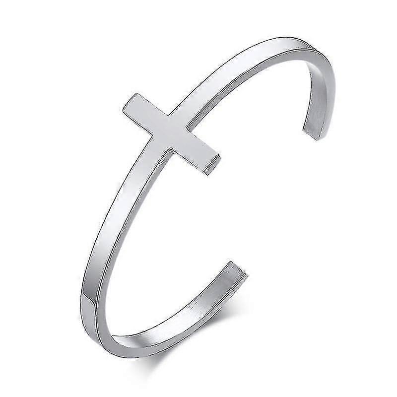 cross cuff bracelet, stainless steel open cuff-bangle(silver)