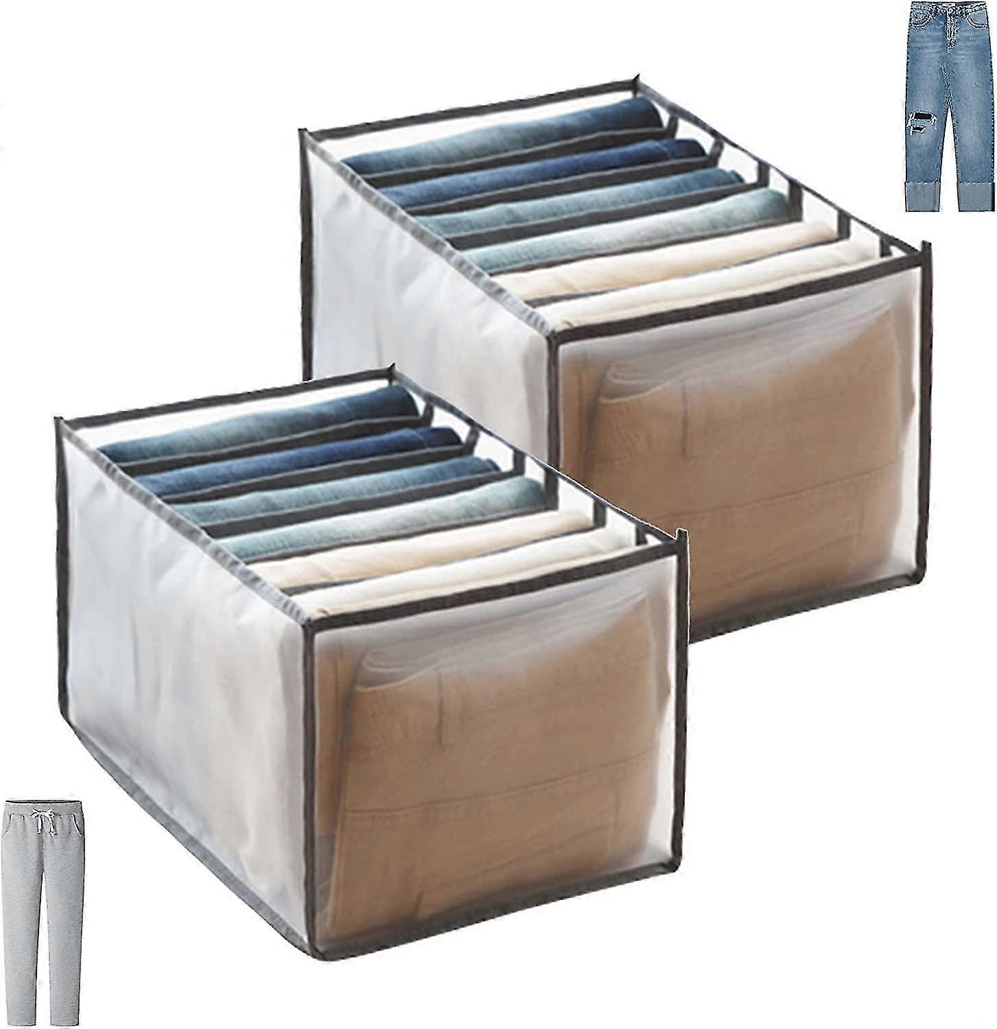 2 Pcs Jeans Organizer Storage Drawer Pants Foldable Mesh Wardrobe
