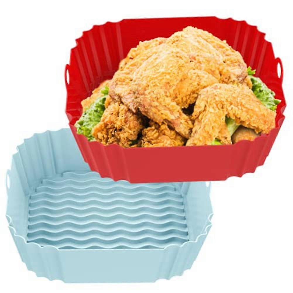 2-pack Square Silicone Liners 8 Inch For 4 To 7 Qt Reusable Pot Inserts (red+blue)