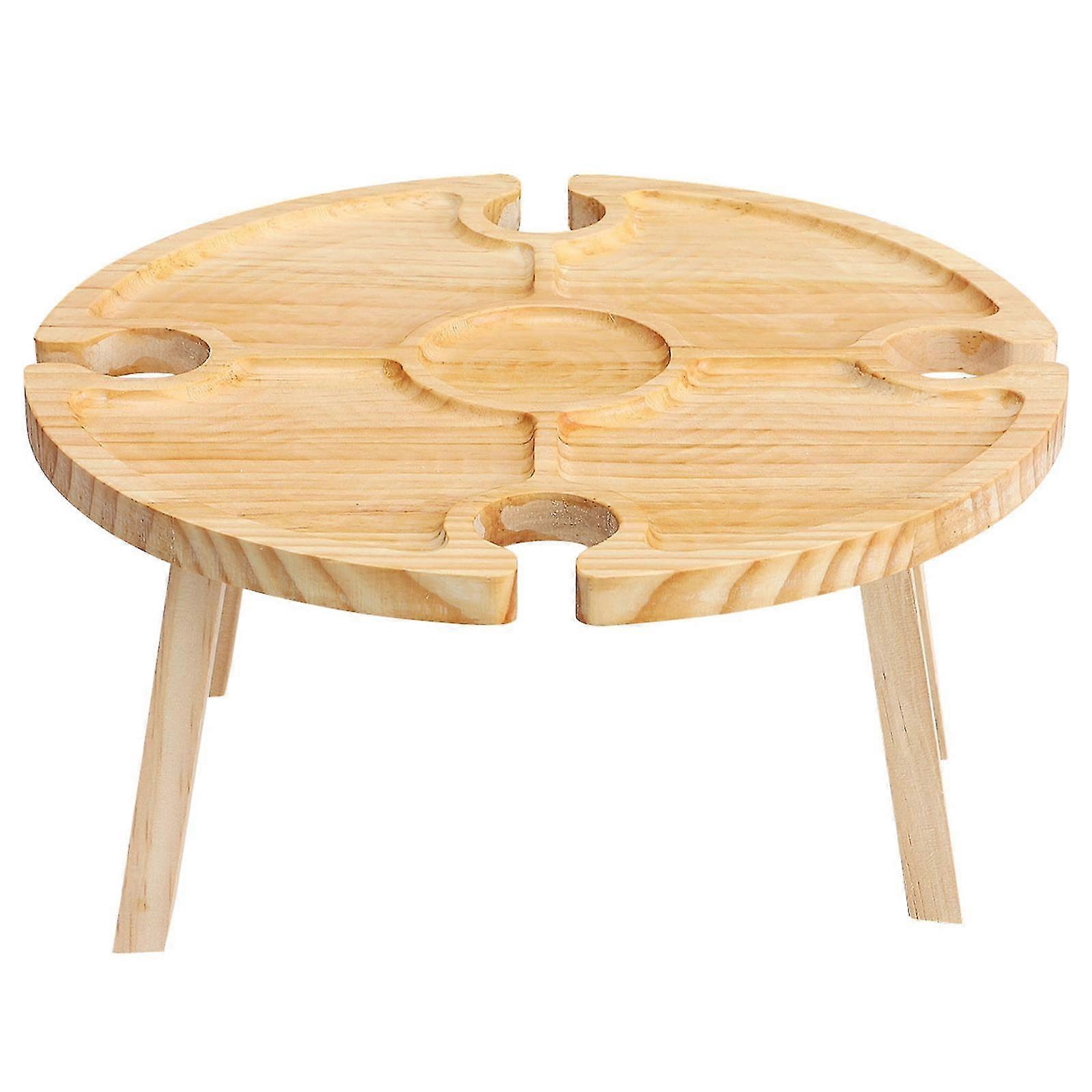 Wooden Folding Picnic Table Portable Fruit Snack Wine Glass Table Small Table