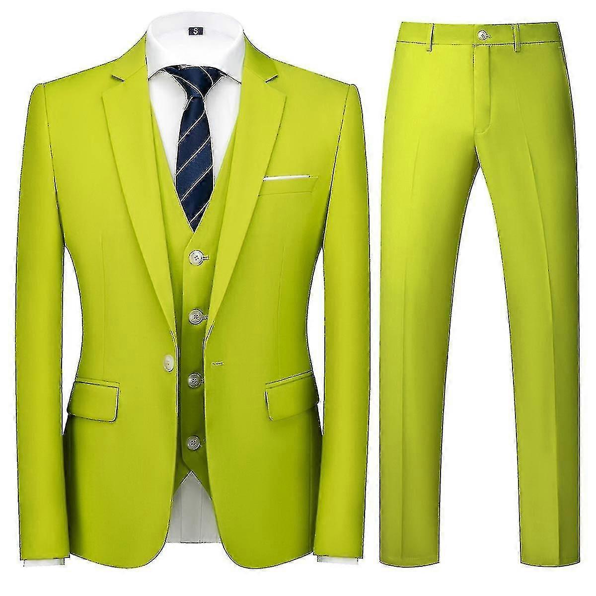Men's 3 Pieces Elegant Solid One Button Slim Fit Suit Sets-b