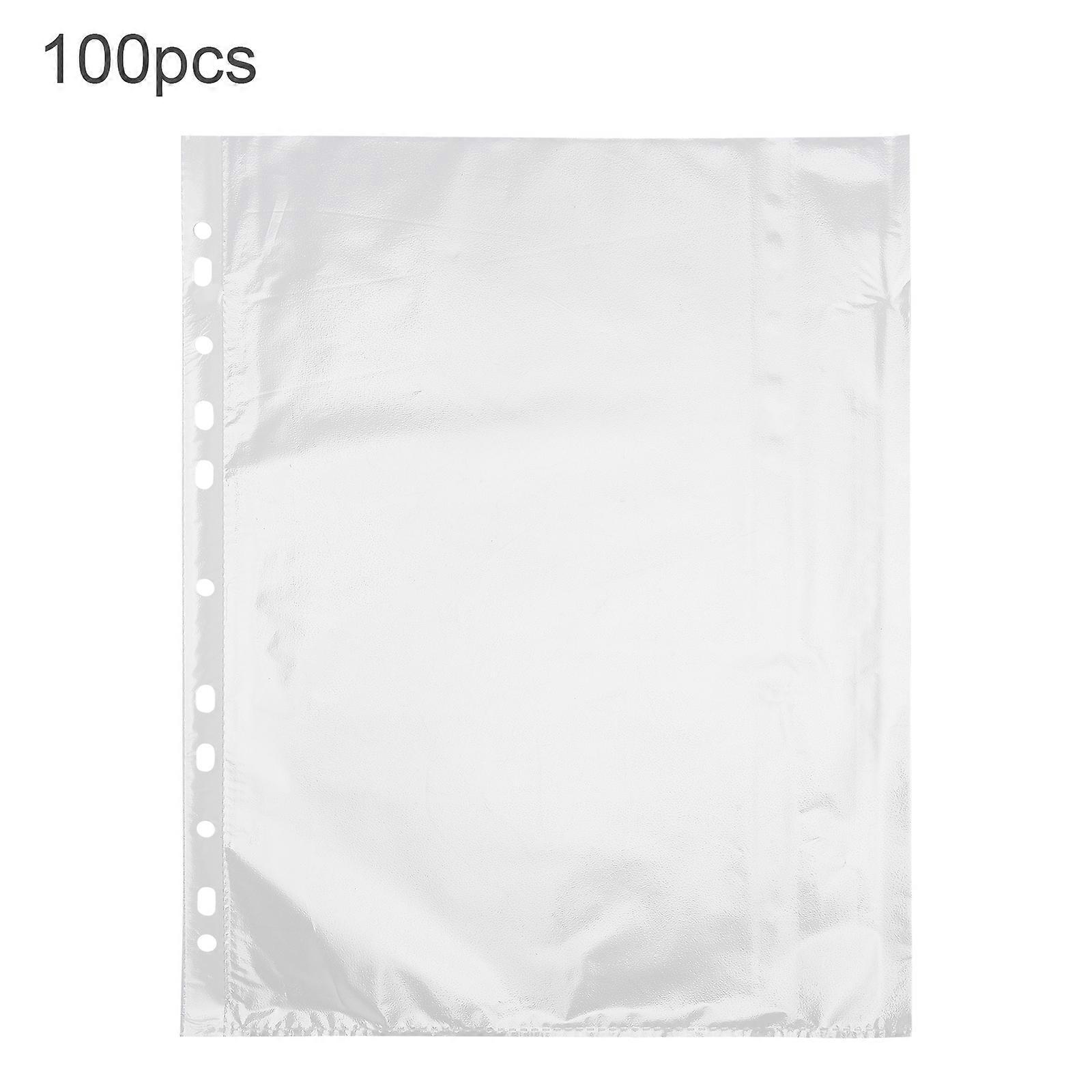 100Pcs A4 Plastic Punched Pockets Folders Filing, Suitable for a Variety of Folders,Transparent Folder Bag