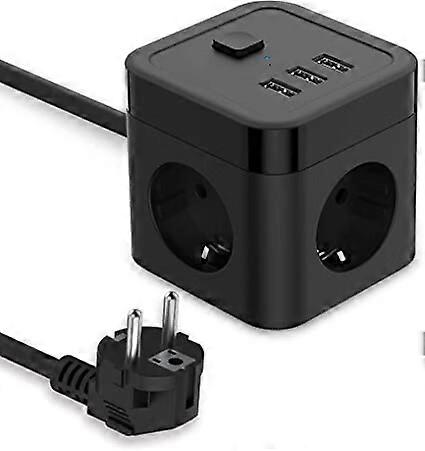 BlackUSB Power Strip 3 Outlets with 3 USB Ports Travel Charger(5V3.1A/15.5W) Power Strips Surge Protector and Surge Protector with Switch 1.5m Cable f