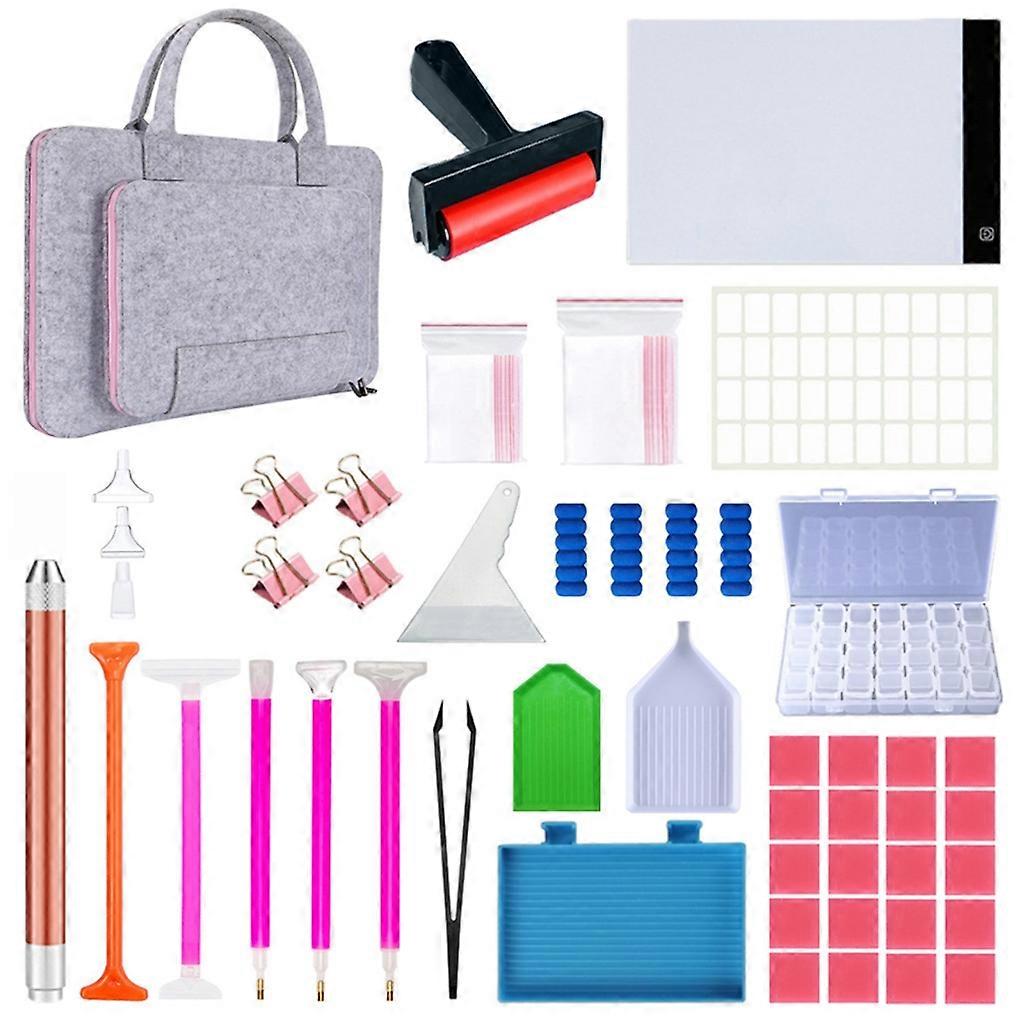 100Pcs 5D Diamond Painting Set with A4 LED Light Pad Felt for Case Bag Roller Stand Holder Painting Tools for DIY Art Cr
