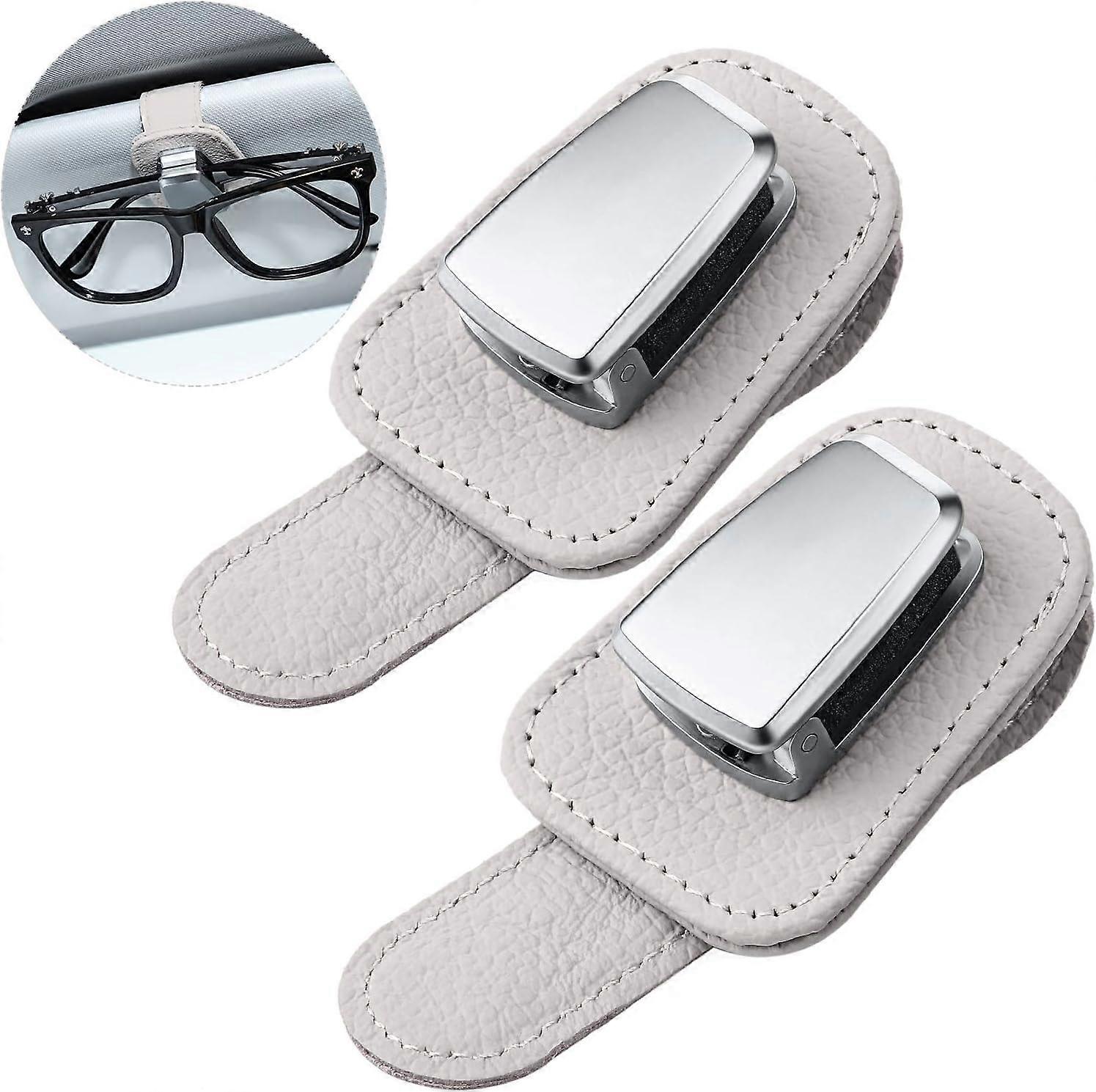 2 Pack Car Spectacle Frame Universal Car Visor Sunglass Frame (Beige)