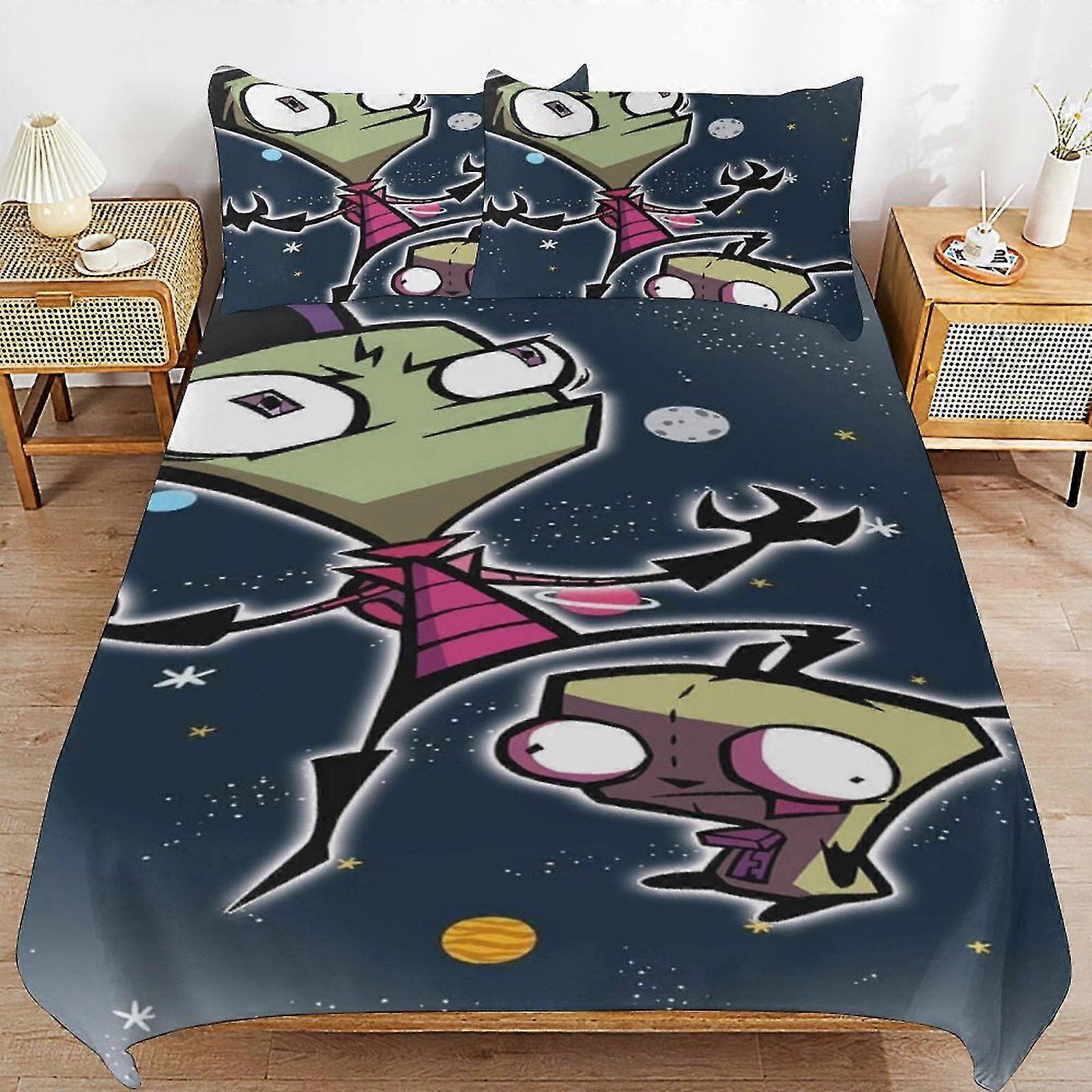 b1175 Lençóis Invader Zim Capa de Edredão Conjunto de Cama de 3 Peças 1 Capa de Colcha e 2 Fronhas Lençóis gb1175