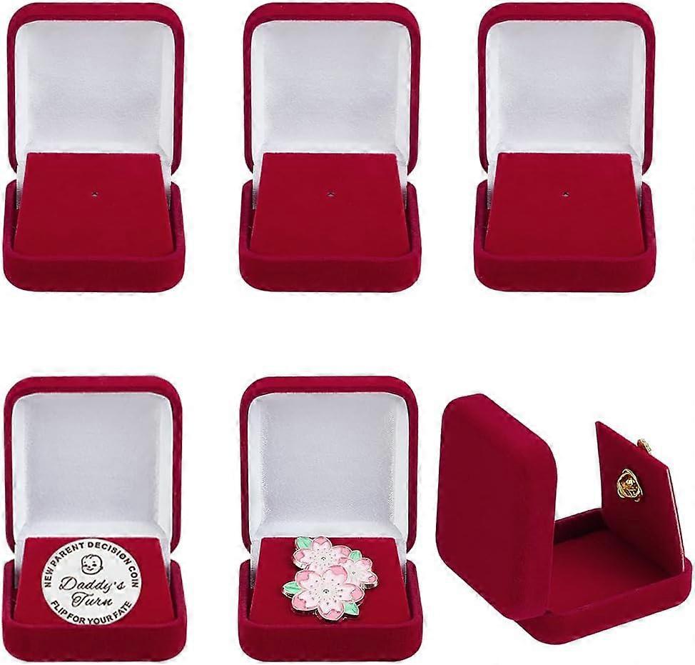 Velvet Badge Storage Boxes Square FireBrick 5.8x5.3x2.45cm