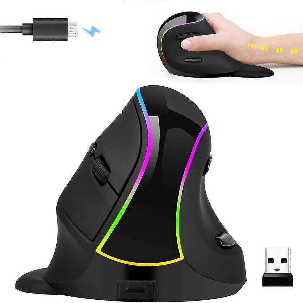 Souris verticale sans fil Bluetooth ergonomique rechargeable droite filaire RVB