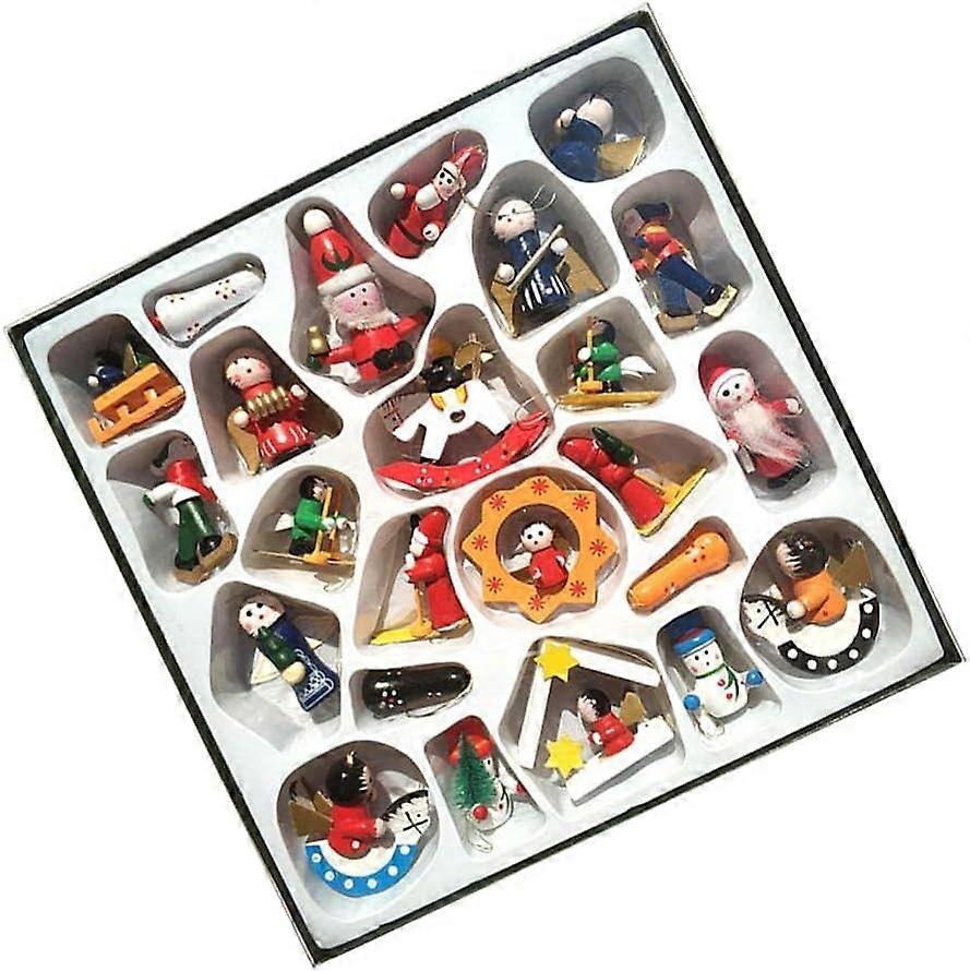 Miniature Christmas Ornament Set Mini Wooden Christmas Tree Ornaments Figures Santa Snowman Advent Calendar Stuffers For Christmas Tree Hanging Decora