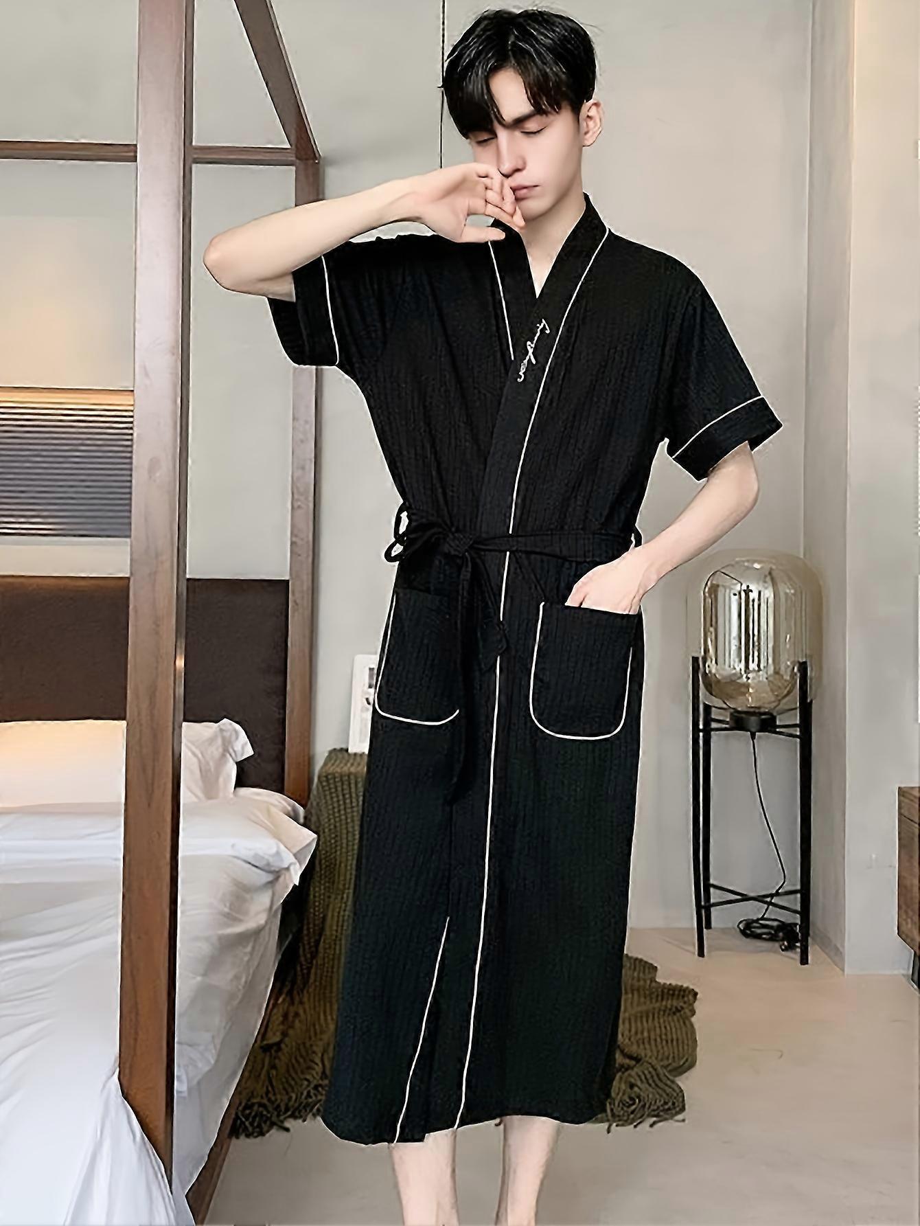 New style Men's Breathable Comfy Solid Color 100% Cotton Robe For Home Pajamas Wear Night-robe Set After A Bath