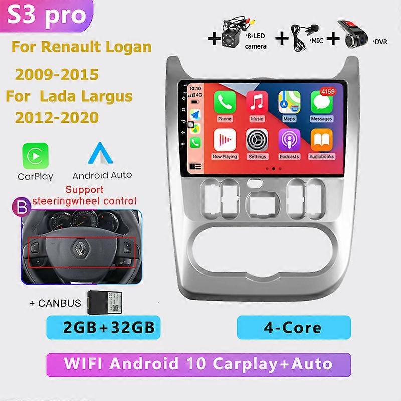 2din 4+64G auto Android radio multimedia player carplay GPS navigation NO DVD For Renault Logan 1 Sandero Dacia Duster 2009-2015