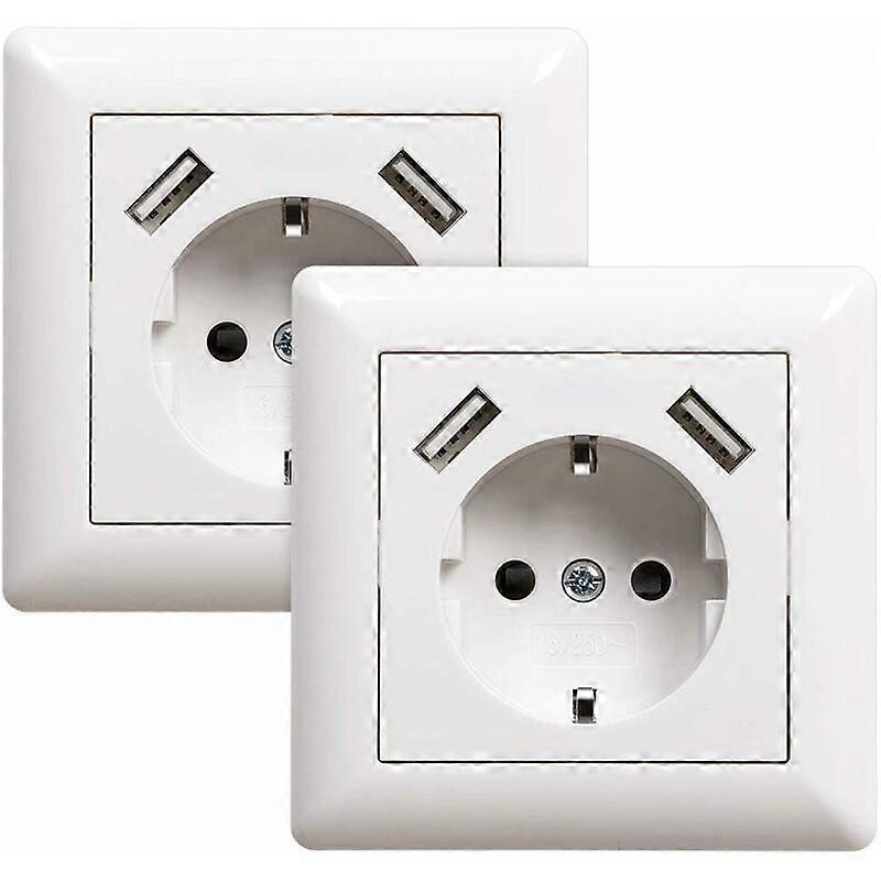2 sockets with USB port (max. Flush-mounted wall socket with USB socket White System 55 Glossy white