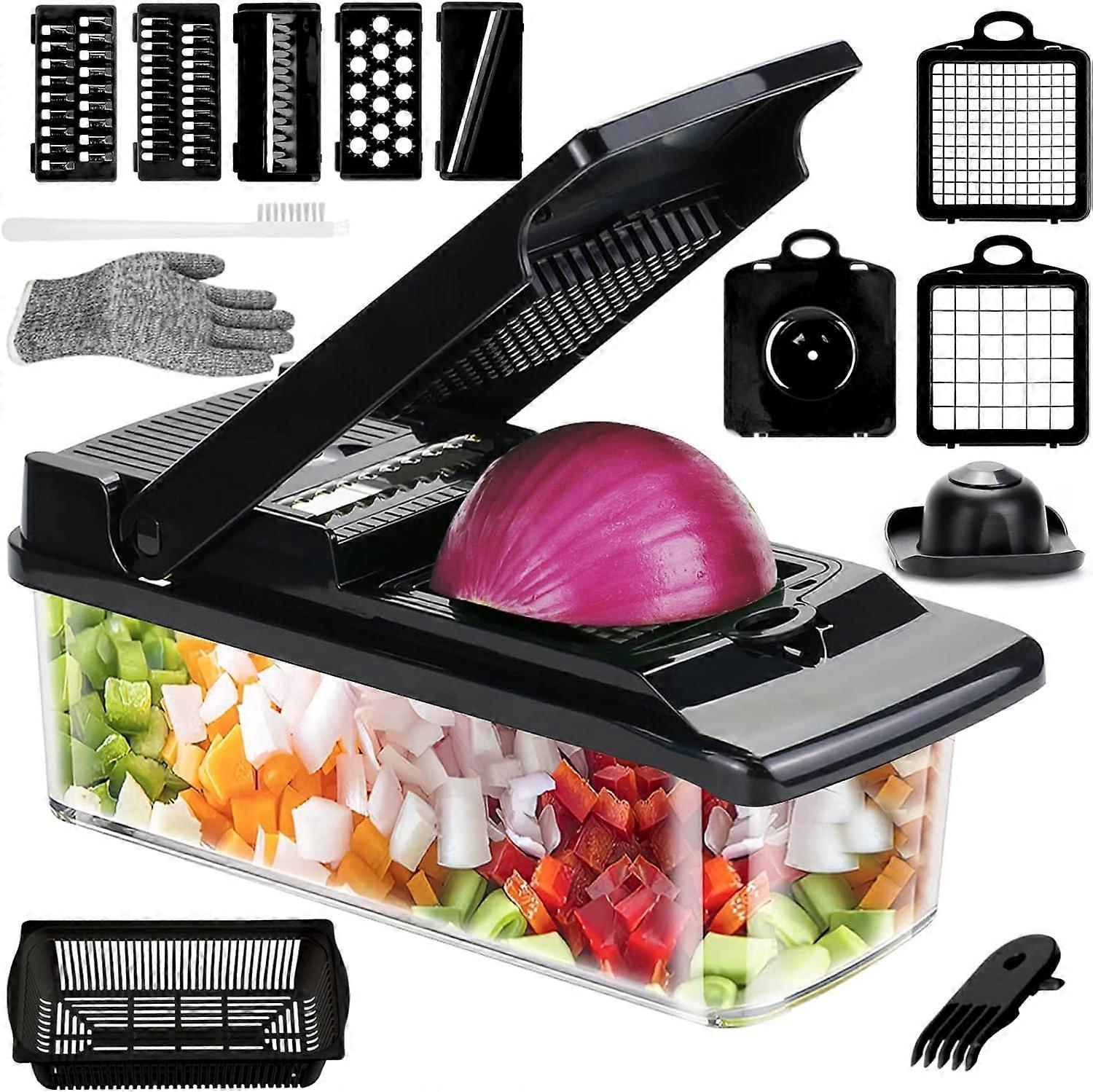 Vegetable Cutter Kitchen Mandoline, Multifunction 15 in 1 Manual Vegetable Cutter with Egg Separator, Vegetable Cutting Kitchen Accessory for